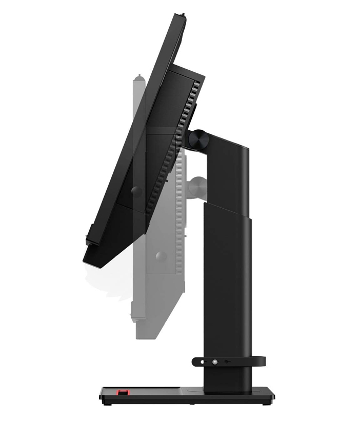 A Lenovo ThinkCentre Tiny-In-One 24 Gen 4 monitor's height and tilt have been adjusted.